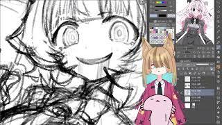 【お絵かき雑談/寝落ちOK🌙】のんびり深夜のお絵描き🦎😼 Drawing at midnight #vtuber
