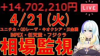【含み益1000万超え】海外マネーの破壊力はすごい・・・【4/21(火) 注目銘柄監視 ユニチカ・QDレーザ・キオクシア・JX金属】